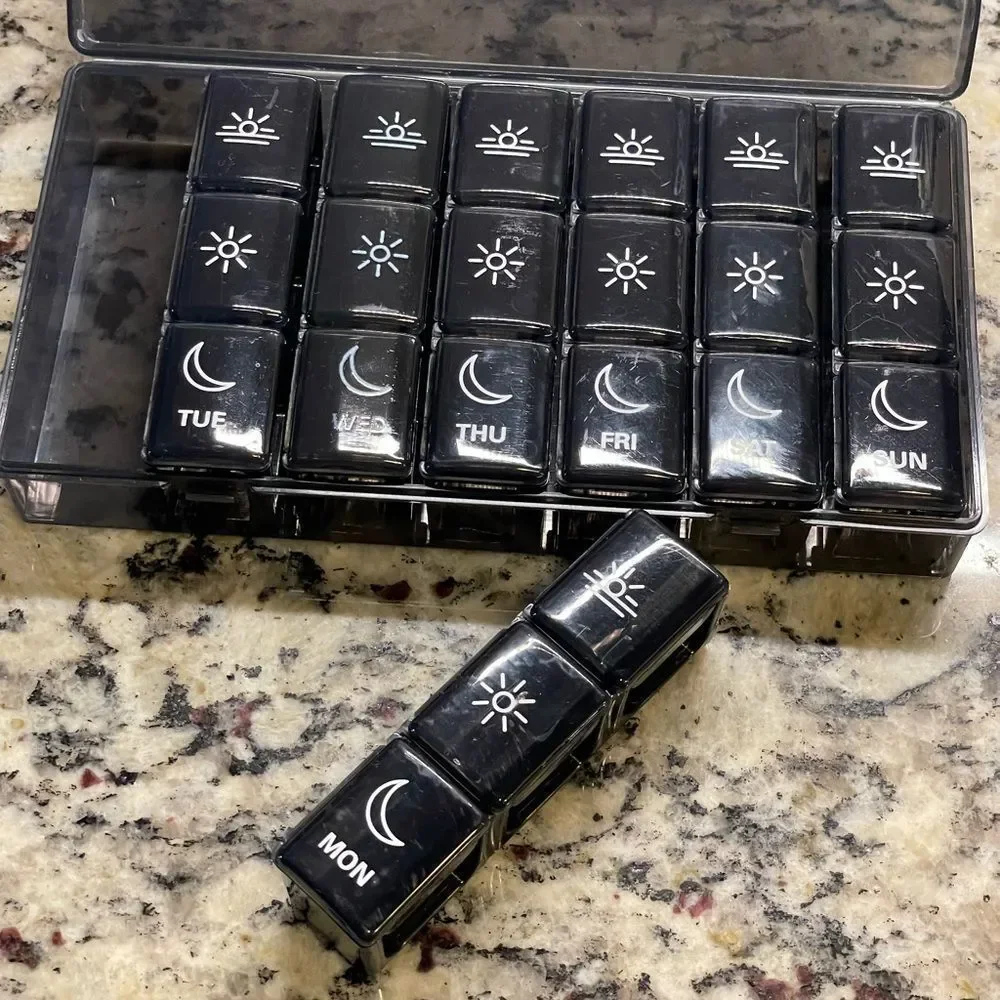 Bug Hill Black Weekly Pill Organizer (3X a Day/7 Days a Week) Great for Travel